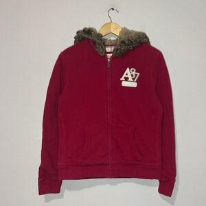 Vintage Y2K Aeropostale Fur Zip Up Hoodie / Red